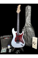 Elektro Gitar Set Beyaz Hss Manyetikli 15w Amfi (GİTAR-AMFİ-KABLO-ASKI-KAPO-AKORT CİHAZI-YEDEK TEL)