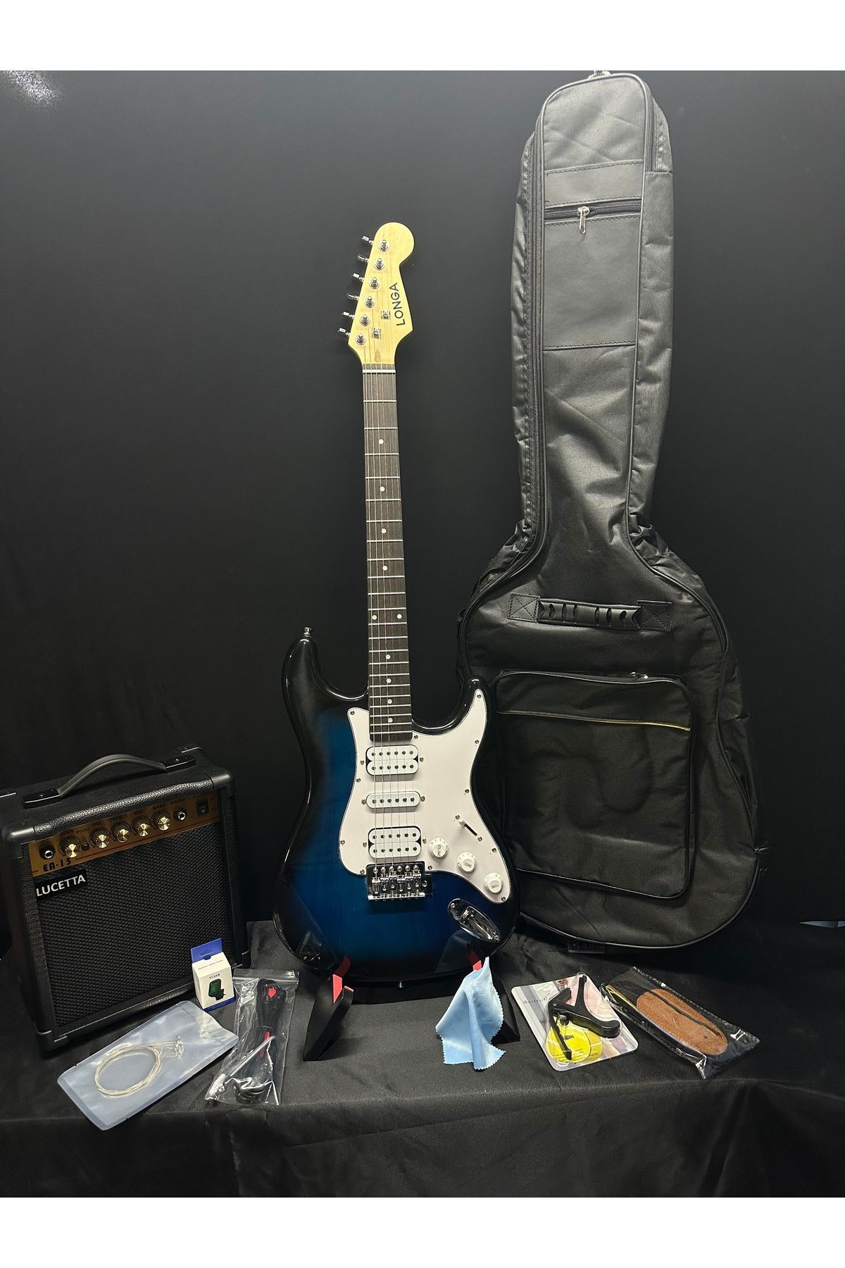 Elektro Gitar Seti(Gitar-Amfi-Askı-Kapo-Tuner-Kılıf-Kablo-Pena-Yedek Takım Tel)