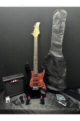 Elektro Gitar Set Siyah Hss Manyetikli 15w Amfi (GİTAR-AMFİ-KABLO-ASKI-KAPO-AKORT CİHAZI-YEDEK TEL)