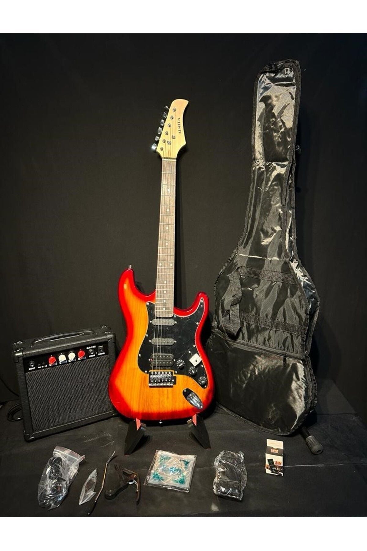 Elektro Gitar Seti Orange (Gitar-Amfi-Stand-Kablo-Askı-Kapo-Akort Cihazı-Yedek Tel)