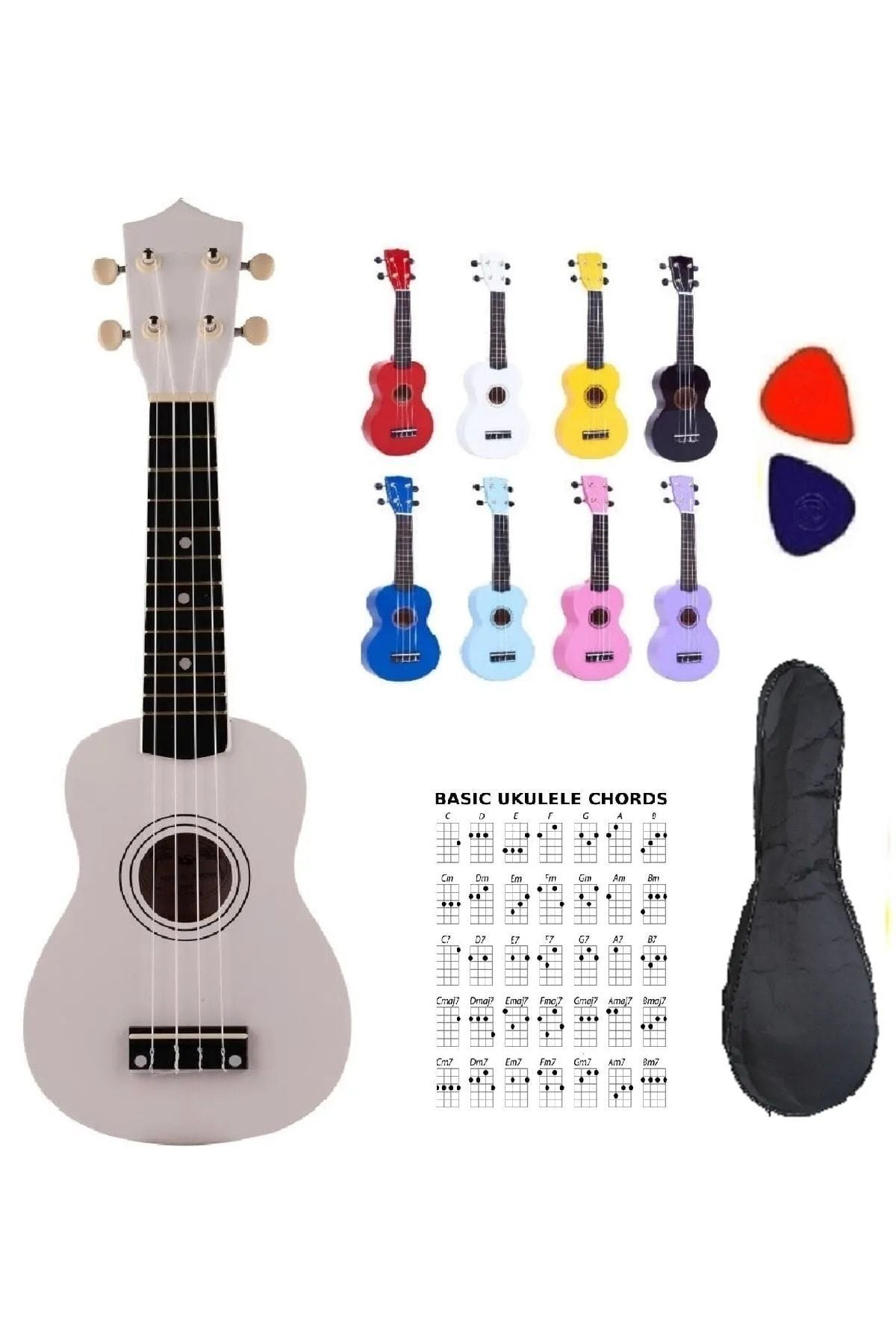 Soprano Beyaz Ukulele Kılıf Ve Pena