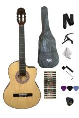 Klasik Gitar Seti Kesik Kasa Sap Ayarlı Askı Kılıf Pena Pena Kutusu Silme Bezi Nota Sticker